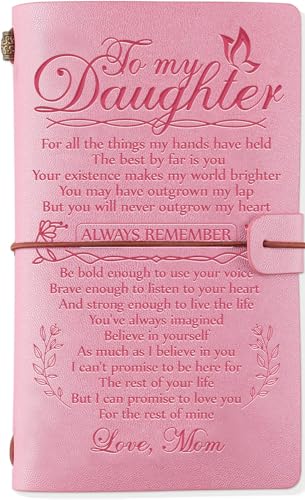 Daughter Gift from Mom, To My Daughter Leather Journal, 140 Page Refillable Writing Journal, Christmas Birthday Gifts for Daughter from Mom, Mother Daughter Gifts for Adults Daughter(Pink)