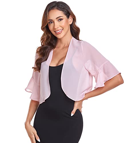 Image of Shrugs for Women Chiffon Bolero Shrug Short Sleeve Open Front Summer Cropped Cardigan for Dresses