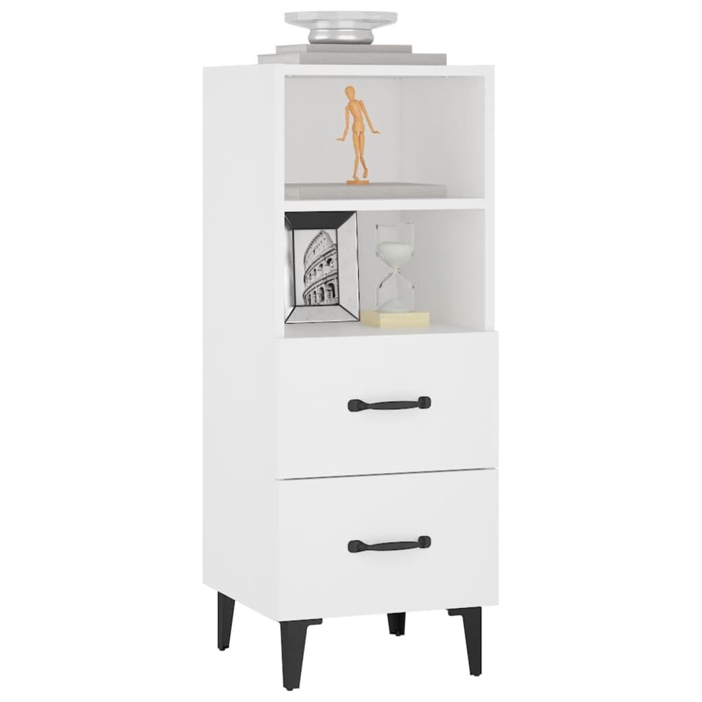 Credenza in legno bianco, 34,5 x 34 x 90 cm, con 2 cassetti e 2 scomparti, per soggiorno, corridoio, camera da letto, comò con spazio e piano superiore stabile