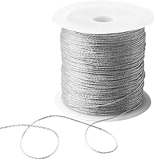 100M/328 Feet Silver String Twine, Craft Making Tinsel Silver Cord, Gift Wrapping Metallic String, Thread Twist Ties with Coil for Hanging Christmas Ornaments