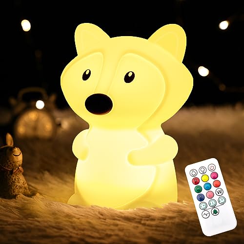 Image of CHWARES Night Light for Kids, Fox Nursery Night Lights with Remote, 7 Color Kawaii Lamp, Room Decor, USB Rechargeable, Cute Lamp Gifts for Baby, Children, Toddlers, Teen Girls
