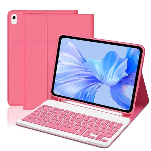 WENJION Keyboard Case for iPad A16 11th Generation 2025 & 10th Generation 2022 Detachable Bluetooth Keyboard Cover with Pencil Holder and Multi-Angle Viewing UK Layout (11/10.9 Inch) Rose Red
