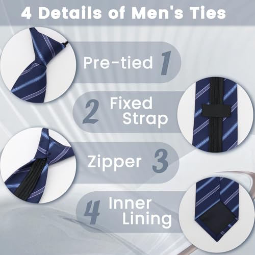 Image of Mens Tie Pre-tied Adjustable Men's Neckties, Zipper Ties for Men Accessories Business Wedding Party