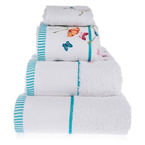 HOMESCAPES Floral Butterfly White Bath Towels Set Cover