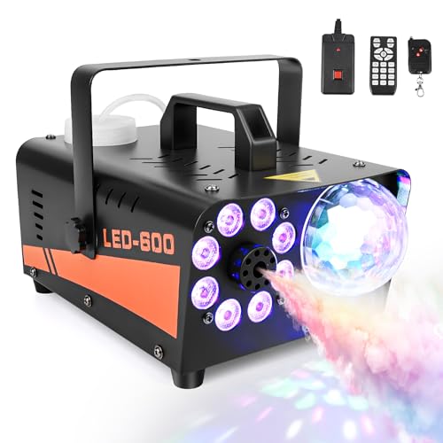 Maquina de Humo 600W con Efectos LED RGB 13 Colores y Luces Discoteca – 3000CFM con Mando a Distancia Inalámbrico/Cableado, Ideal para Halloween, Bodas, Fiestas, DJ y Uso Interior o Exterior