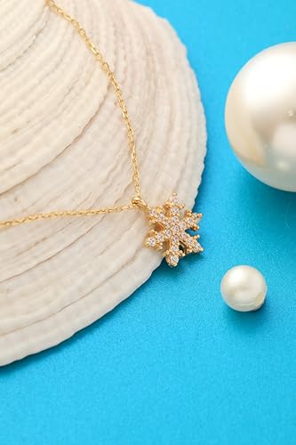 Snowflake Necklace, 14K Real Gold Snowflake Pendant, Tiny Gold Snowflake Necklace, Handmade Snowflake Pendant (Only Pendant, Yellow Gold)3
