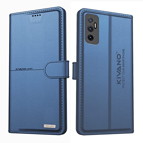 Image of KIVANO Vivo V23e Professional Series Wallet Case | Luxurious Design | Premium | PU Leather Flip Case Back Cover | Magnetic Closure - Dark Blue