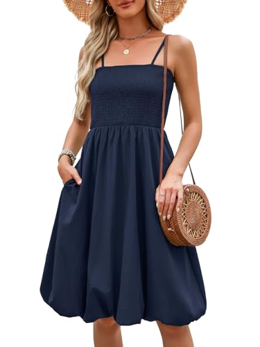 Berydress Navy Blue Dress for Women 2025 Sleeveless Boho Sundress Casual Summer Beach Vacation Bubble A Line Midi Dresses with Pockets(L,6288-Navy)
