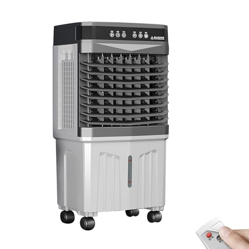 Enfriador de aire evaporativo con temporizador de 12 horas, oscilación de 120°, control remoto, tanque de agua grande, incluye paquetes de hielo, para refrigeración interior y exterior