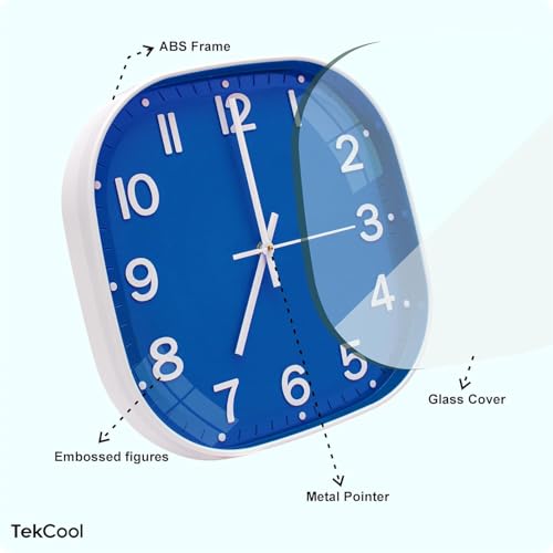 Image of TEKCOOL Plastic Analogue Wall Clock 12 inch Silent Quartz Decorative Wall Clock Non-Ticking Classic Clock Battery Operated Round Easy to Read for Room /Home /Kitchen /Bedroom /Office /School.Blue-