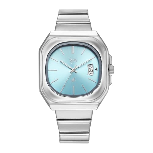 Image of Fastrack Vyb Pioneer Quartz Analog Light Blue Dial Silver Stainless Steel Strap Watch for Men - FV30037SM01W