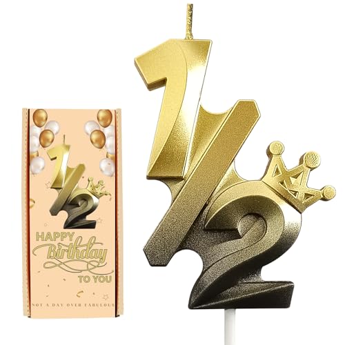 1/2 Half Year Number Birthday Candles for Cake 3.15 Inch Black Gold 6 Month Cake Number Candles Happy Birthday Cake Topper Decoration for Birthday Party Wedding Decoration Reunions Party