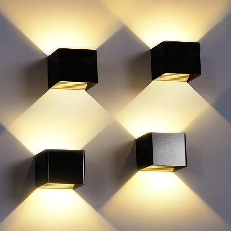 HANDSONIC LED Wandleuchte Innen - Schwarz Wandlampe innen 7W Up and Down leuchten innen Moderne LED Aluminium Wandleuchten Für Wohnzimmer, Schlafzimmer, Flur, Balkon, Treppenhaus - Warmweiß 3000K