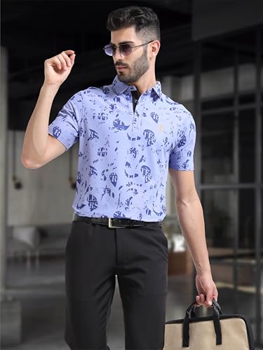 Image of STELLERS Men's Printed Polo T-Shirt | Regular Fit| Feather Touch Feel | Odour Resistant | Wrinkle Free | Stretchable | Anti-Static