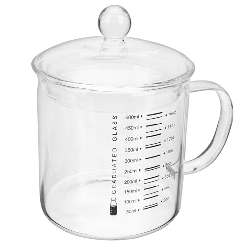 BAZEITFLOW 透明ガラス製ドリンクマグ カップ付き 計量目盛り 手持ちミルクコーヒーカップ 耐熱軽量 持ち運び簡単
