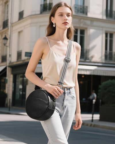 Image of COOLCY Leather Crossbody Bags,Circle Purse Shoulder Bag, Fashion Round Handbag for Travel,Valentine's Gift for Women