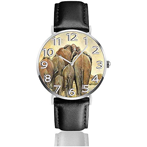 Elefanten zurück Herd Away Leder Uhr Unisex Mode Armbanduhren Kratzfest Quarzuhr