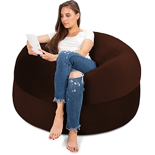 XXL Sitzsack in Espresso- Gemütlicher Velour Bezug mit Weicher Memory Schaumstoff Füllung  Riesen Bett, Großes Sofa, Gaming Sitzkissen Sessel, Sitz Sack für Kinder, Teenager & Erwachsene