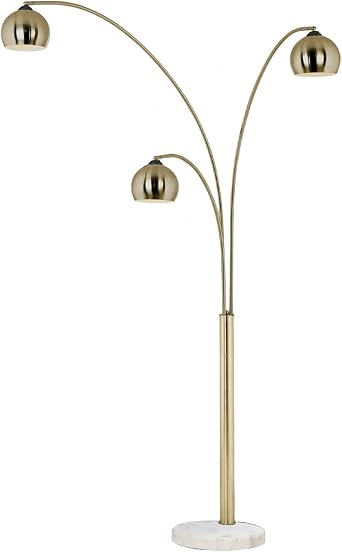 NOVA of California Triplet 3-Light Arc Floor Lamp - Brass White Marble Base Dimmer