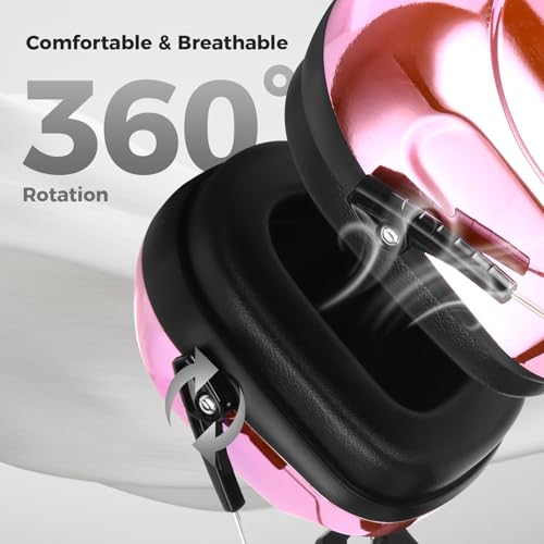 Image of ProCase NRR 28dB Noise Reduction Ear Muffs, Foldable Adjustable Passive Noise Cancelling Headphones for Adults Kids Autism, Hearing Protection for Shooting, Construction, Mowing -Metalic Pink