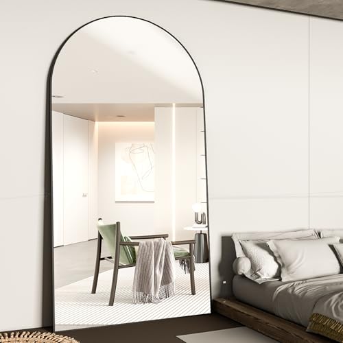 CASSILANDO Black Arched Full-Length Mirror 198x96cm Floor with Standing Aluminum Alloy Frame Large Dressing, Hanging or Leaning, Full Body Mirrors for Bedroom Living Room