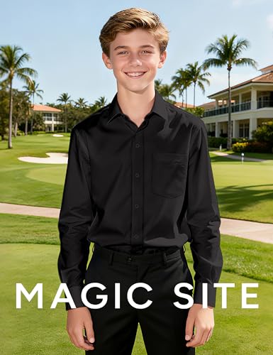 Image of Boys Long Sleeve Button-Down Dress Shirts with Tie: 2 Fabrics (Stretch /Standard) & 2 Fits (Regular /Husky)
