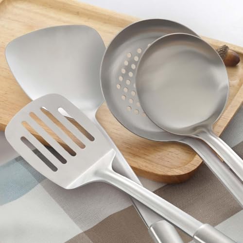4P set utensilios de cocina, set acero inoxidable, utensilios de cocina y espumadera, espatula, cucharones y volteador ranurado - imagen 4