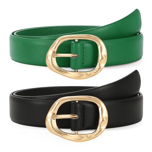 Image of TRIWORKS 2 Pack Leather Belts for Women Fashion Waist Belt with Liquid Shapes Women Belt for Jeans Pants Dresses