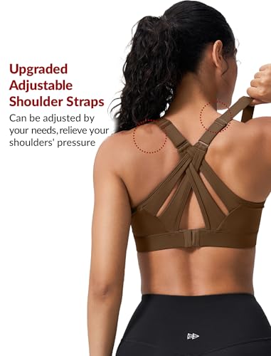 Image of Yvette Sports Bra High Impact Adjustable Criss Cross Back, Full Support for Large Bust No Bounce, Camel,S