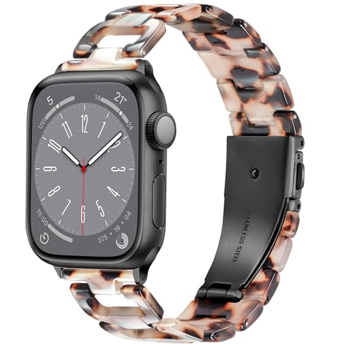Light Apple Watch Band -D-shaped Design Resin iWatch Bands Black, Apple Watch Bands for Women, Compatible with Apple Watch Series 11 SE 10 9 8 7 6 5 4(Tortoise Stone Flower,38mm/40mm/41mm/42mm(Series 11 10)