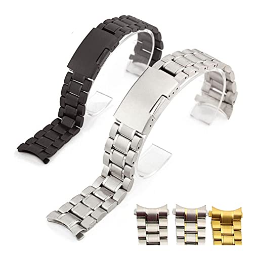 Bracelet de montre solide acier noir 22mm 20mm avec boucle sécurité EKSED
