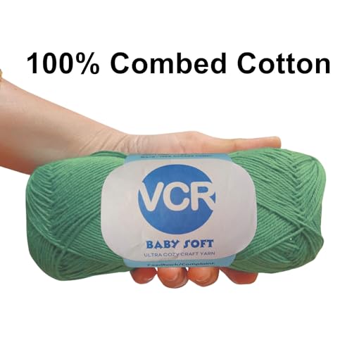 Image of VCR 4Ply Green Yarn, 100 Grams Hank, 320 Meters Length, Cotton Combed Ball for Crochet and Knitting, Soft Crosia Threads, Pack of 1 Yarn, Suitable for DIY Crafts
