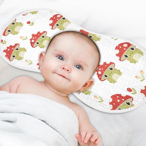 J JOYSAY Mushroom Frog Flowers White Baby Burp Cloths for Boys Girls Large 22''x11'' Cotton 4 Layer Baby Essentials for Drool one sizex24