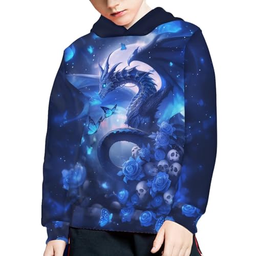 Image of WELLFLYHOM Boys Hooded Sweatshirts Hoodie Pullover Cool Graphic Crewneck Blouses Size 6-16
