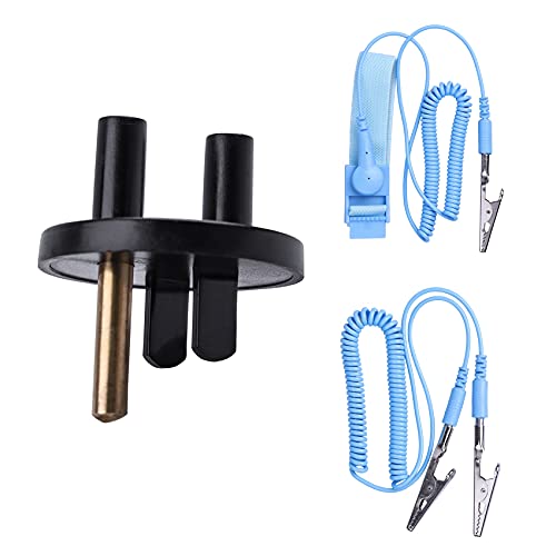 Grounded Outlet Plug, Anti-Static Wrist Strap (Adjustable up to Size XL) and Grounding Cord, Earth Connection | ESD Safe for Computer, PC Building Eelectronics