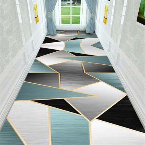 RUGMRZ Rug Alfombra Bambu Alfombra de Pasillo Rejilla Gris-Azul diseño geométrico Antideslizante Sofas De Salon Grandes 60X90CM