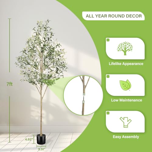 FEELEAD 7FT Olive Trees Artificial Indoor – Faux Tree 7 Feet for Home Decor - image 3