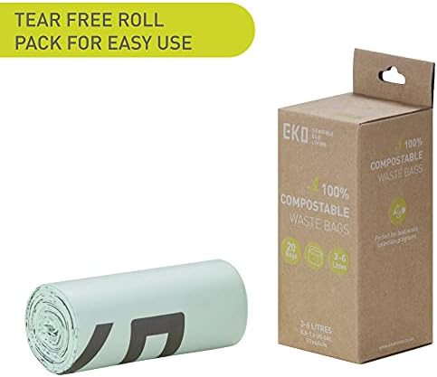 EKO Compostable Bin Liners For Food Waste Caddies, 3-6 Litre Capacity, 20 Bags