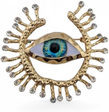 MYSTIC EYE BROOCH weird goldtone & crystal rhinestone circle pin with 3-dimensional doll eyeball -gothic occult nazar evil eye image 4