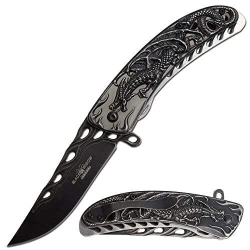 Snake Eye Tactical Spring Assist Heavy-Duty Pocket Knife Dragon Design Handle Camping - Snake Eye Tactical