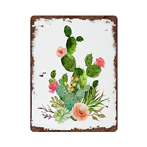 Succulent Bouquet Square Vintage Tin Sign Decorable Cactus Wall Art Southwestern Floral Decor Cacti Art Succulent Wall Sign Decor For Home Kitchen Bar Room Garage Decor 8X5.5 Inch #TOP21