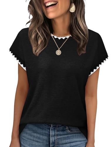 Sampeel Women's Short Sleeve Sweater Cap Sleeve Cute Knit Boho Tops for Summer Spring Work Business Dressy Casual Outfits Fashion Clothing Vacation Cruise 2026 Black 2XL
