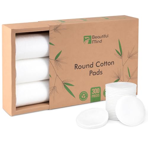 Organic Cotton Rounds Makeup Remover Pads (300 Count) – 100% Pure Cotton – Lint Free Eco-Friendly & Hypoalergenic – Use as Makeup Applicator, Nail Polish Remover, or Baby Care Pad – Kraft Box