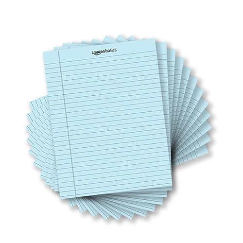 Image of amazon basics Wide Ruled 10.5x8.5 - Inch 50-Sheet Lined Writing Note Pad, Blue - Pack of 12