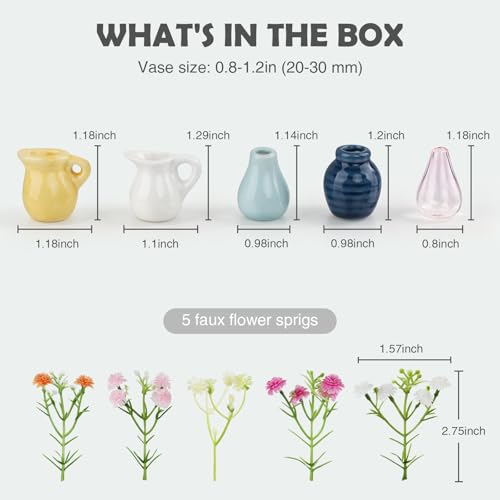 Imanes decorativos mini jarrón cerámico con flores 5 pzas miniatura 2