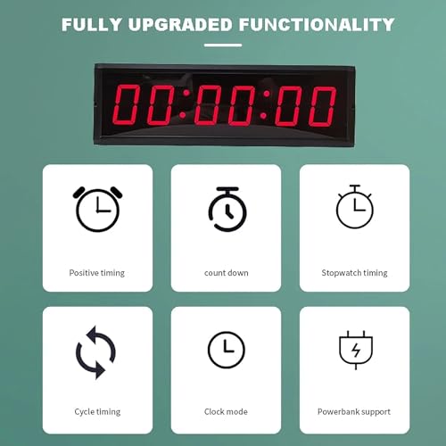 Temporizador de gimnasio LED de 6 dígitos con botón de cronómetro, cronómetro de pared digital para entrenamiento de intervalos, entrenamientos de fitness, ejercicios de velocidad