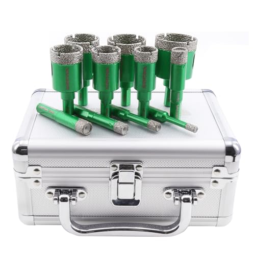 Diamond Core Drill Bit Kit - Dia 6/8/10/12/14/20/25/28/32/35/38mm Triangle Shank Vacuum Brazed Tile Hole Saws for Dry Drilling Porcelain Ceramic Tile Granite Marble Stone