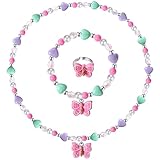 Maeoetty Colorful Butterfly Jewellry Princess Girls Necklace Bracelet Little Kids Lovely Beaded Necklace and Bracelet Princess Dress up for Toddlers Kids Gift-Style 1