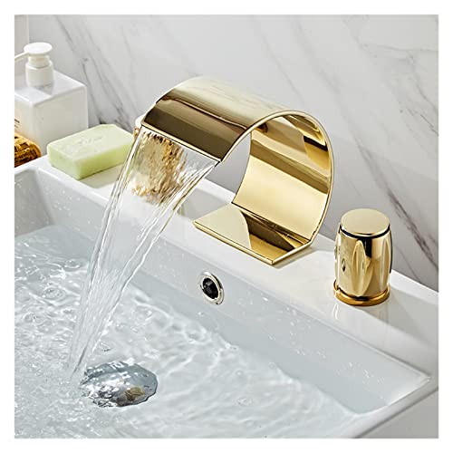 Mitigeur de lavabo salle de bains 3 trous cascade noir mat laiton 8 pouces