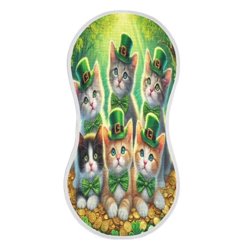 Cute Cats St Patricks Hat Baby Burp Cloths Burp Cloth Rags Cotton Burp Clothes Absorbent Muslin Burp Cloths Soft for Boy Newborn Girl Unisex 1 Pack 22x11 Inches